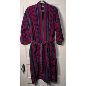 Vintage ADOLFO Geometric Men's Robe 80's Terry Cloth One Size Cozy Turkey(C)